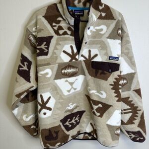 Patagonia Men's Geometric Fleece Sweater - Brown and Cream rare print!